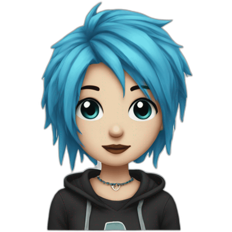 Emo girl choppy blue hair piercings emoji