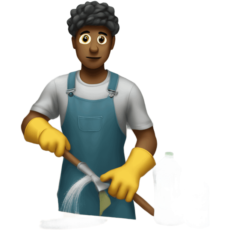 broke boy cleaning a kitchen under pressure  emoji