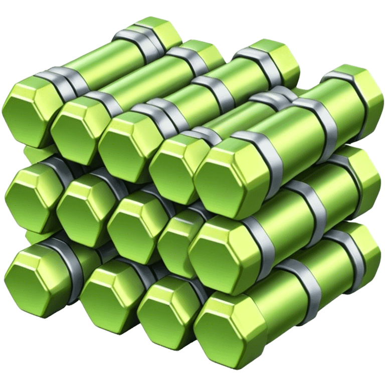 A bundle of uranium fuel rods used in a nuclear reactor, with a metallic structure and cylindrical rods, arranged in a hexagonal grid, futuristic and industrial style emoji