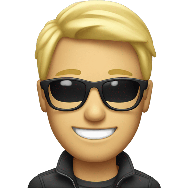 a smiling blond man with sunglasses emoji