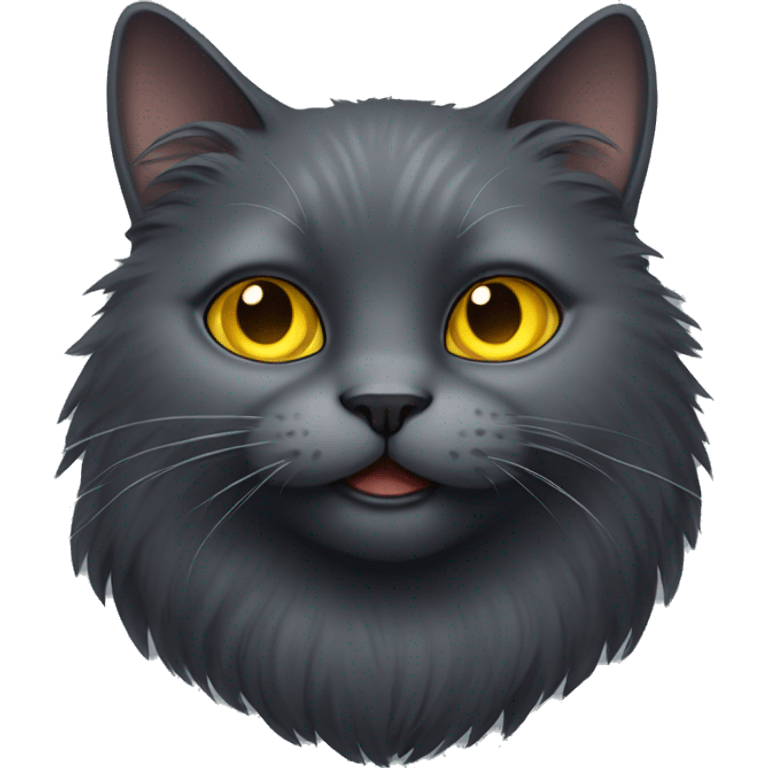 Fluffy dark grey cat with yellow eyes emoji