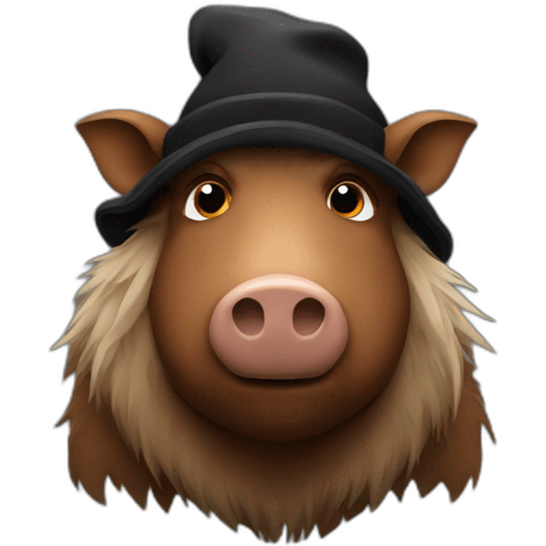 fullface sad brown boar with black winter hat emoji