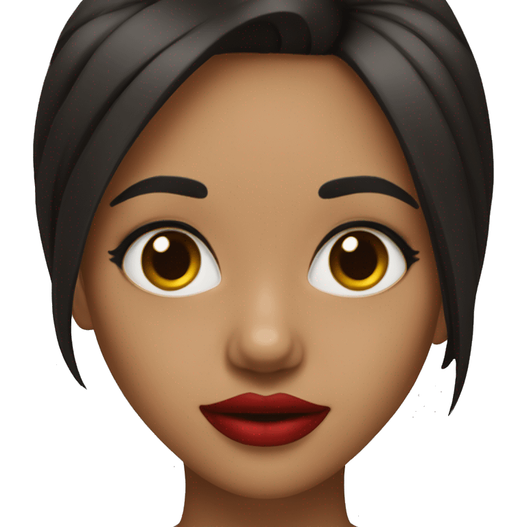 una chica de cabello negro mediano con labial rojo y ojos marrones emoji