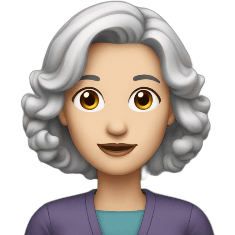 Woman at 40s, white skin, grey hair, big black eyes emoji