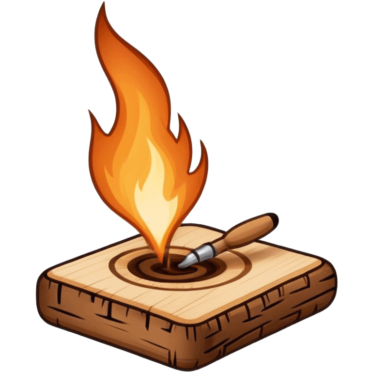 Wood burning icon, pyrography tool creating burn marks on wood, minimalistic style, clean lines, transparent background. emoji