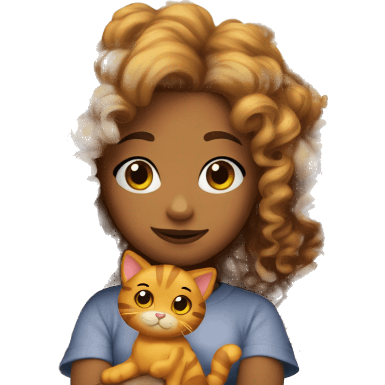 Curly hair girl with Garfield plushy  emoji