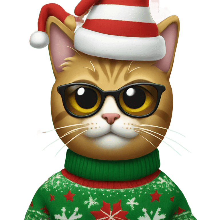 cat wearing a christmas sweater with sunglasses emoji