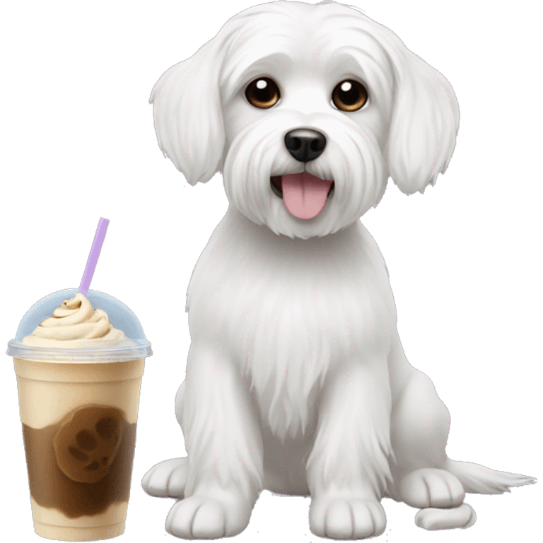 Maltese dog with iced coffee emoji