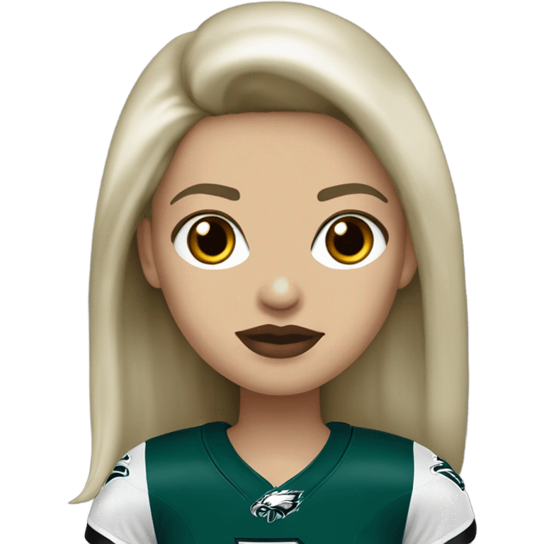  White skin female dark hair red lips wearing Philadelphia Eagles jersey emoji