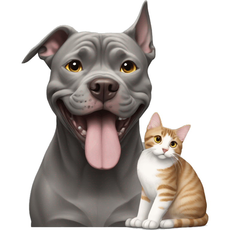 Grey pitbull playing with a Maine coon emoji