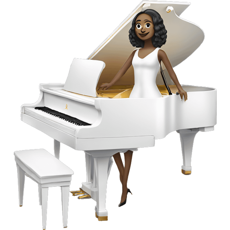 white lady in a classy dress playing the white grand piano emoji