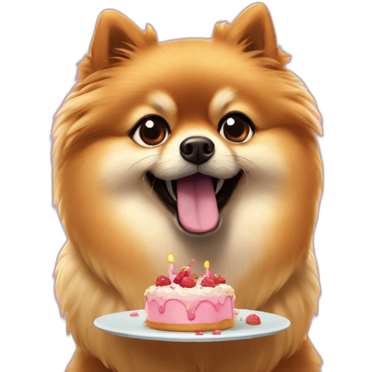 Pomerania comiendo tarta de cumpleaños emoji