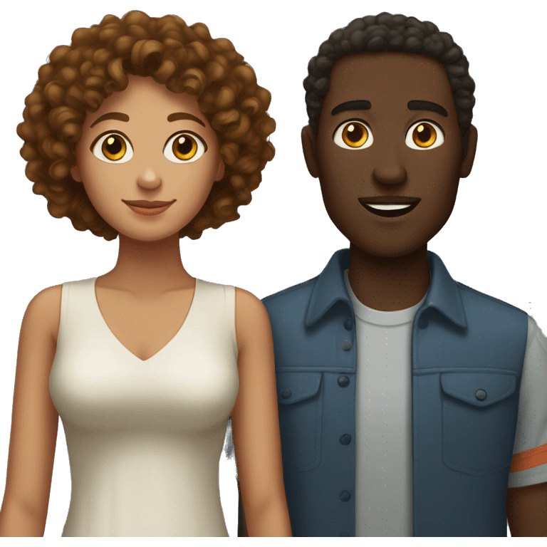 Brown curly haired woman with dark skinned tall man  emoji