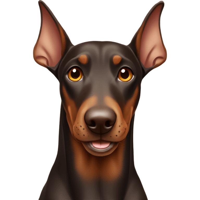 Brown Doberman dog smiling with uncropped ears and light brown eyes emoji