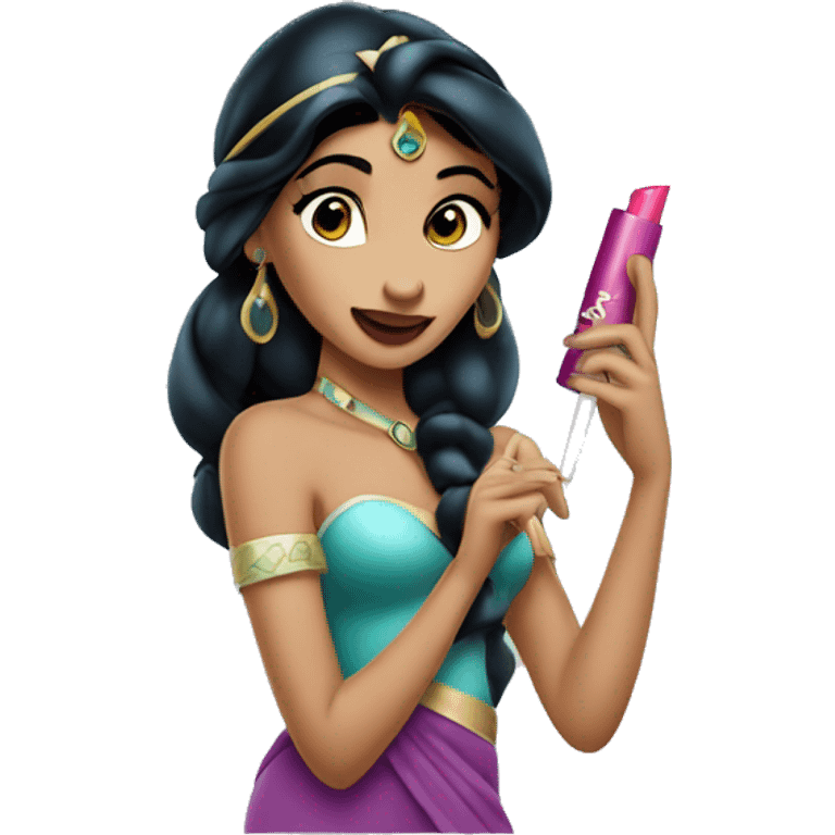 Princess Jasmine holding a lipstick emoji