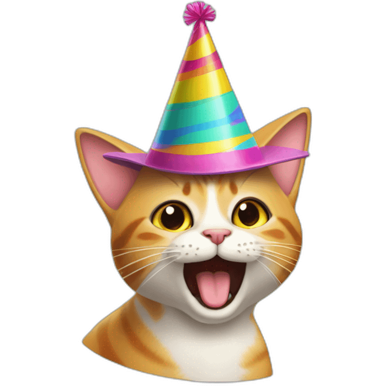 cat (named Marta) being silly, with her tongue out, in a party hat emoji