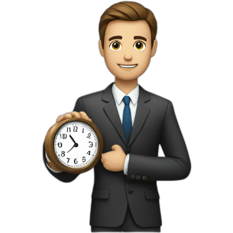 a man in a suit holding a clock in his right hand emoji