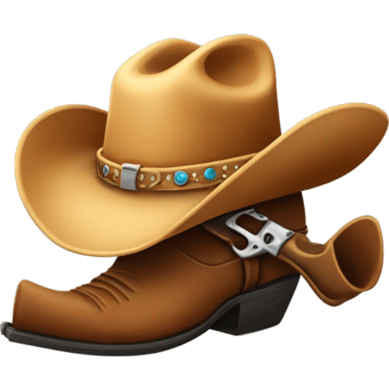 cowboy boot with spurs and a cowboy hat on top emoji