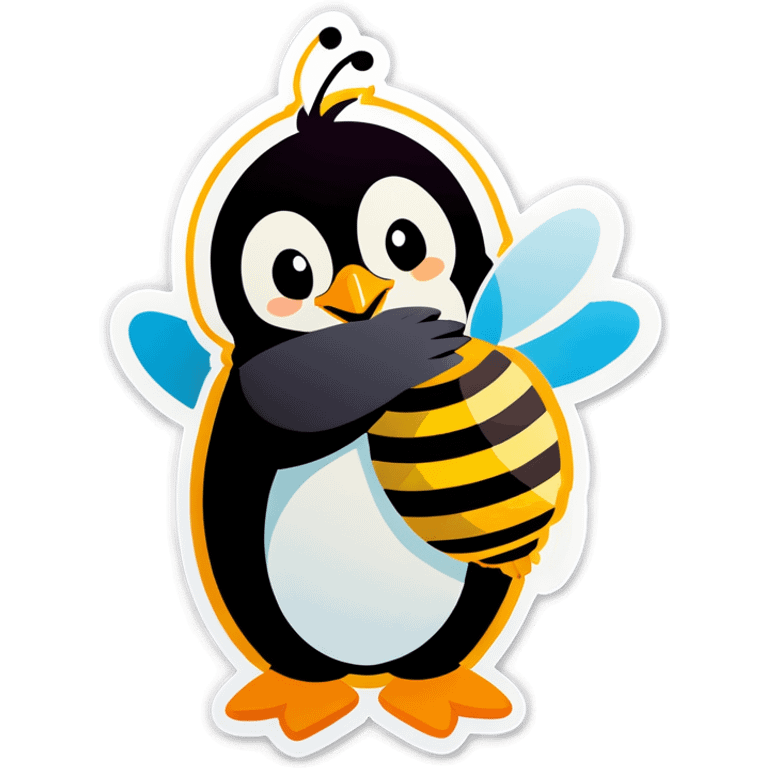 Penguin hugging bee  emoji