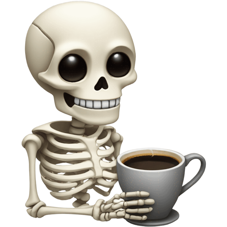 Cute skeleton holding coffee emoji