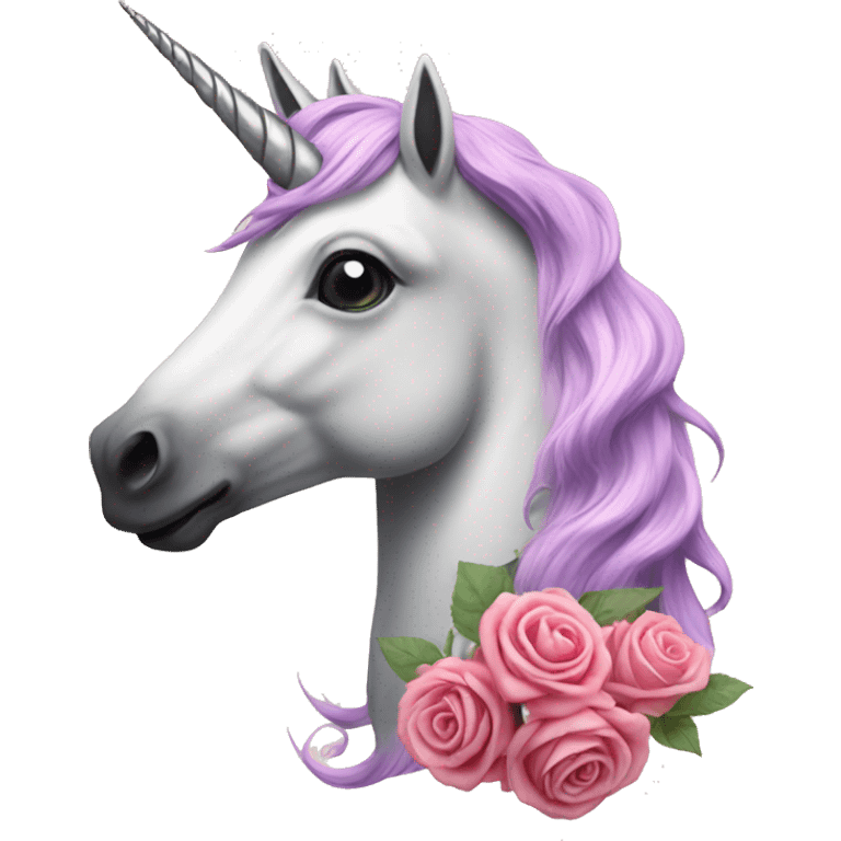 Realistic unicorn with roses in its mane emoji