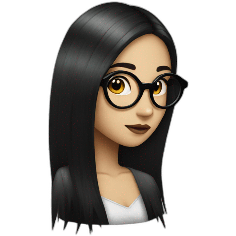 a gothic girl with long black hair and circular glasses emoji