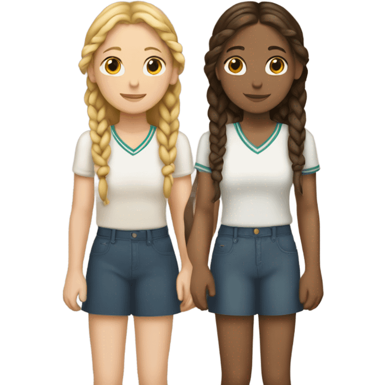 Two girls holding hands one girl has brunette braids one girl has blonde braids  emoji