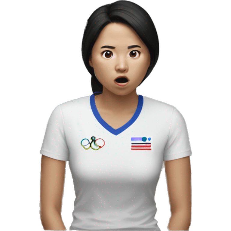 A Korean woman is flipping through TV channels at home and comes across the Olympic games. Her expression is blank emoji