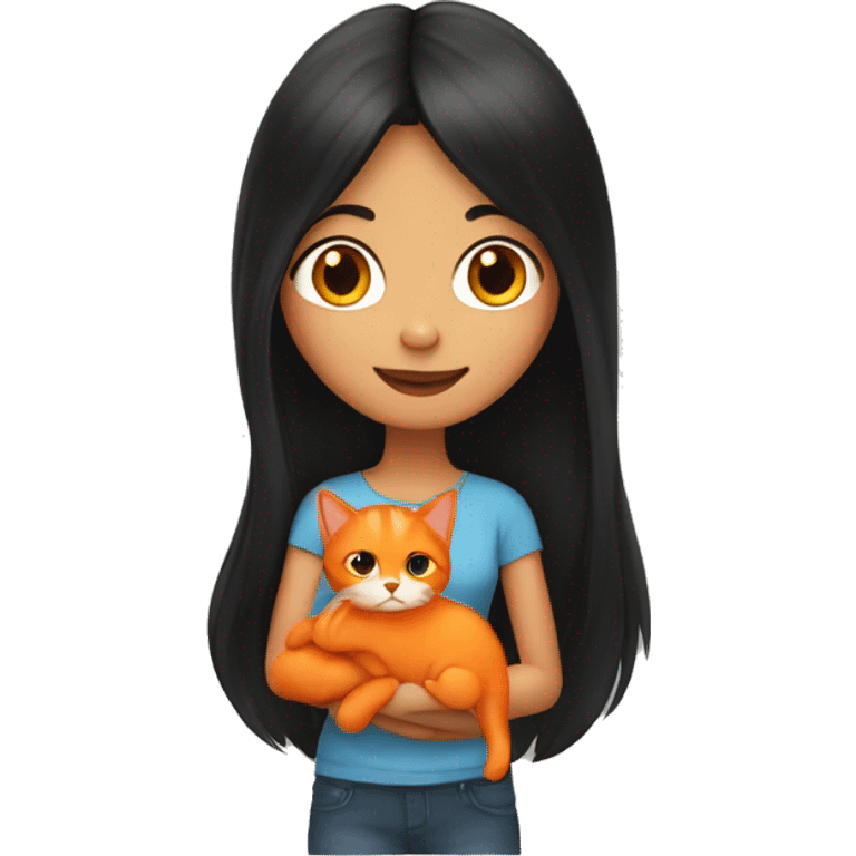 long black hair girl holding orange cat emoji