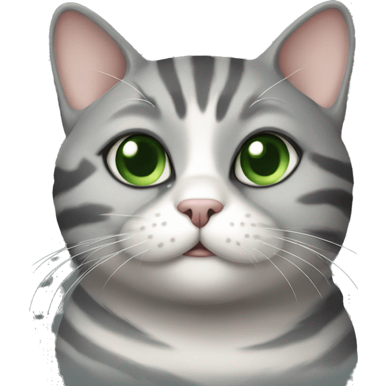 chubby gray striped cat with snub nose and green eyes  emoji