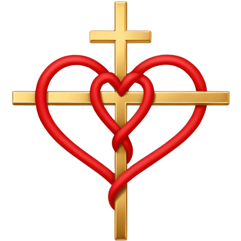 Two red  heart outlines  entwined with a simple gold cross  emoji