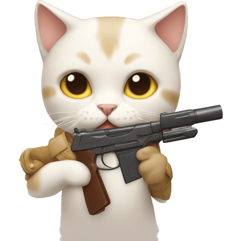 Beige white Cat with toy gun emoji