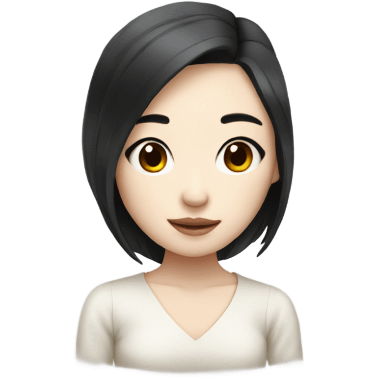 asian girl pale skin with long black hair and cute makeup emoji