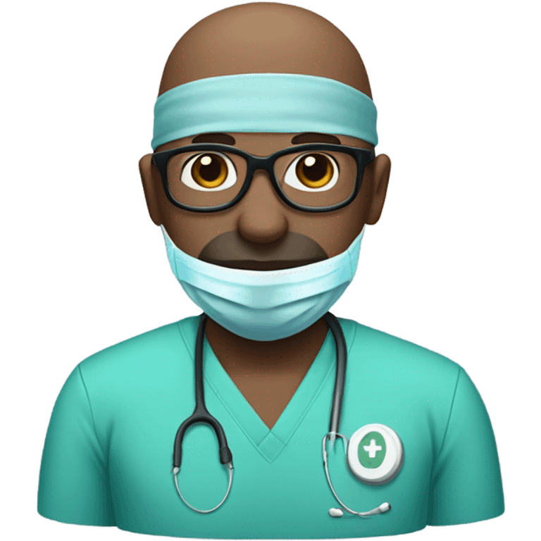 Black bald man with glasses surgeon  emoji