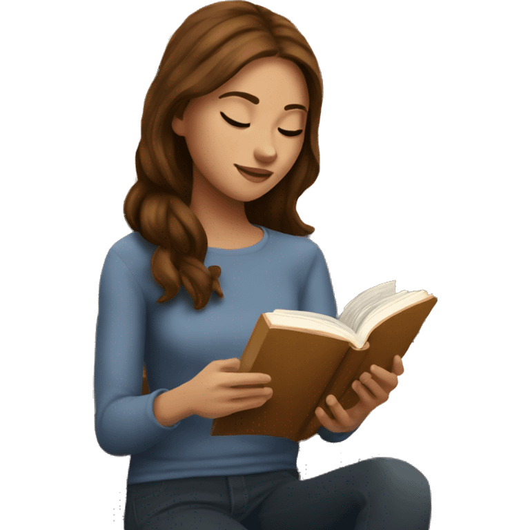 A girl with medium brown hair read a book in coffee shop emoji