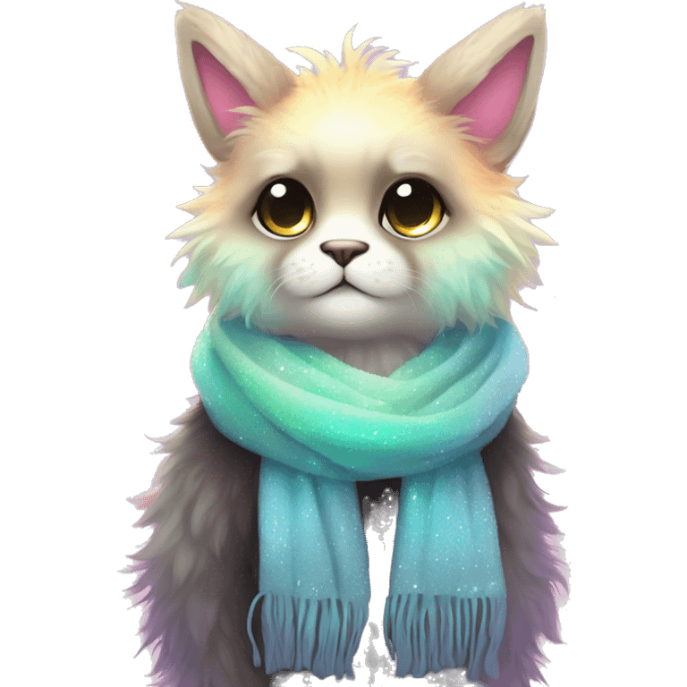 Edgy Kawaii cute gorgeous colorful sparkly bright light pastel gradient fantasy ethereal fluffy fursona animal creature with a cute scarf full body emoji