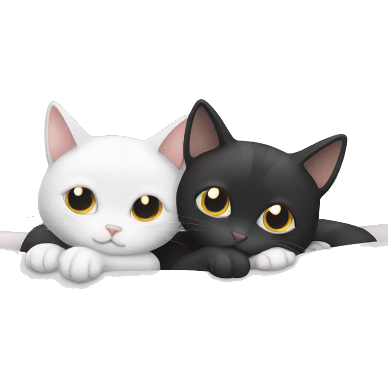 Black cat and grey and white cat cuddling emoji