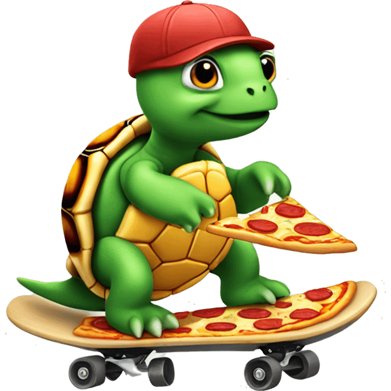 Turtle eating pizza on a skate emoji