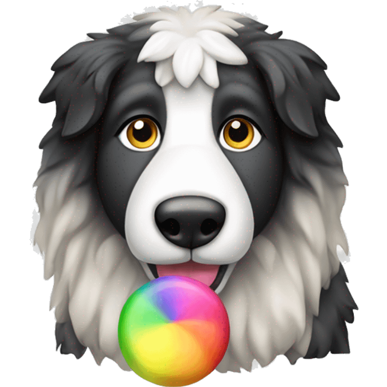 sheepdog dog with rainbow chew toy emoji