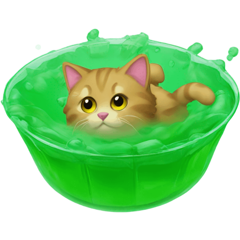 A cat flying through green jello who is super fluffy emoji