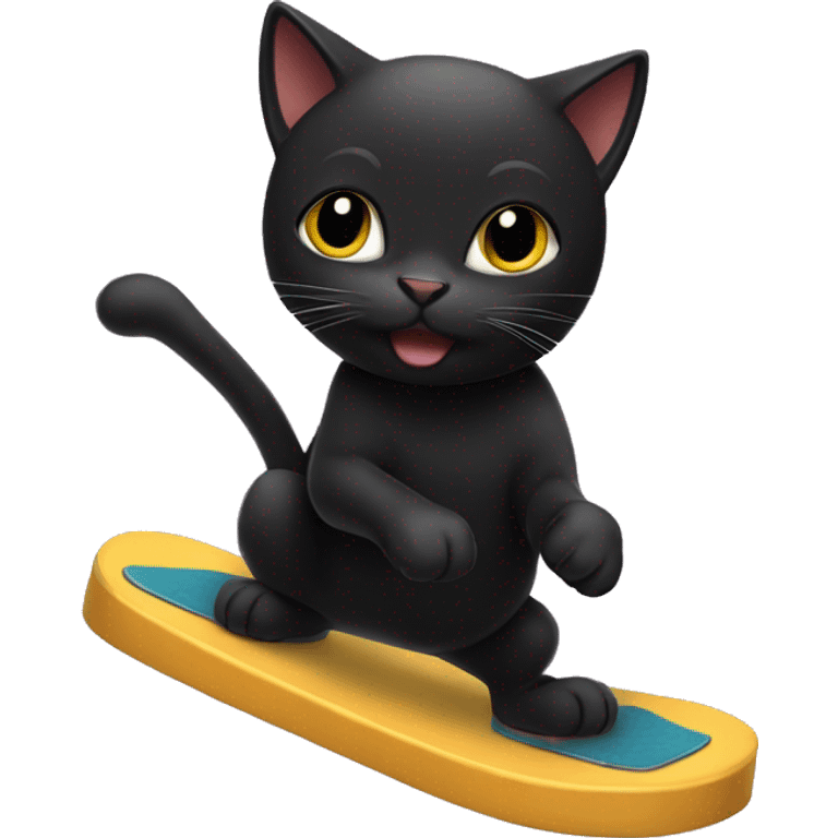 cute black cat doing a kick flip emoji