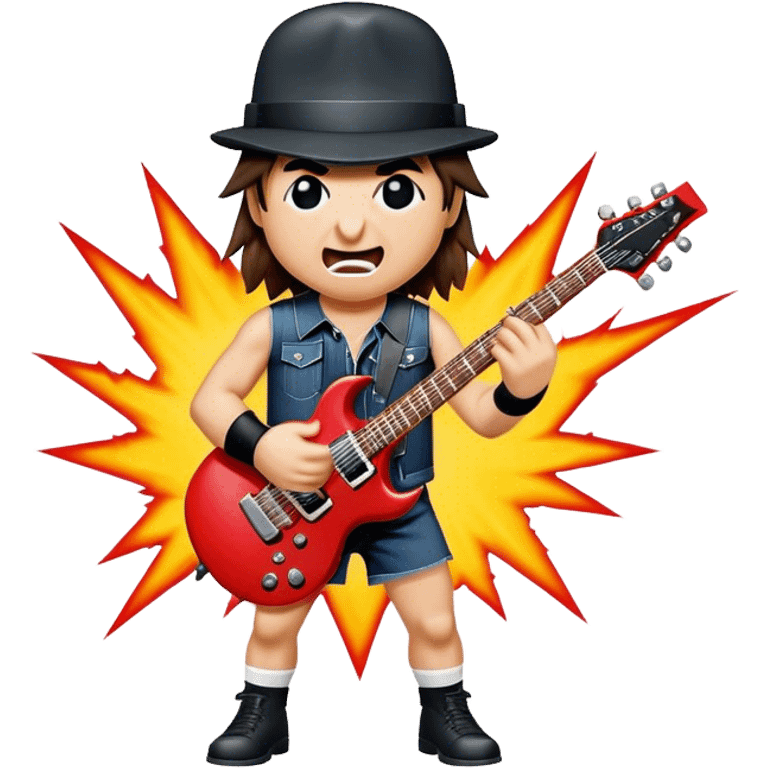 Cinematic Realistic AC/DC Pop Culture Emoji, showcasing an electrifying portrayal inspired by the legendary rock band rendered with vivid textures and energetic lighting. emoji