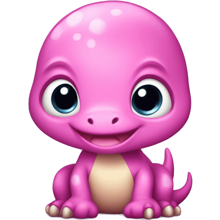 cute pink baby t-rex with purple bow on he emoji