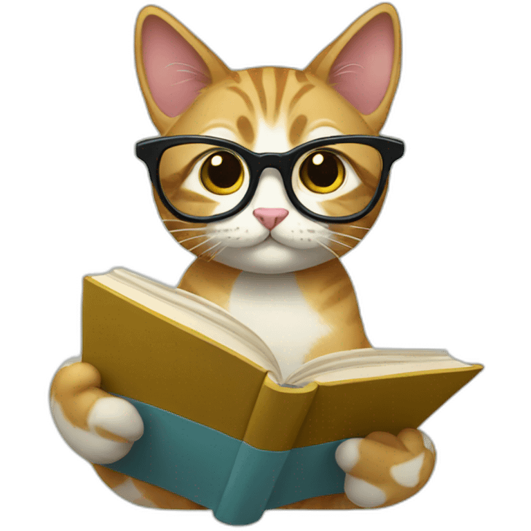 Cat with glasses reading a book emoji