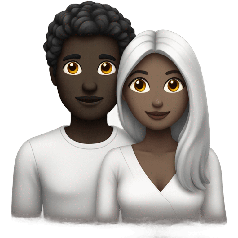 two people in love, the man with black skin and the woman with white skin and black hair emoji