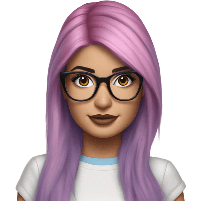 Photo Realistic kylie jenner stylish pink hair BLUE eyes and glasses dress emoji