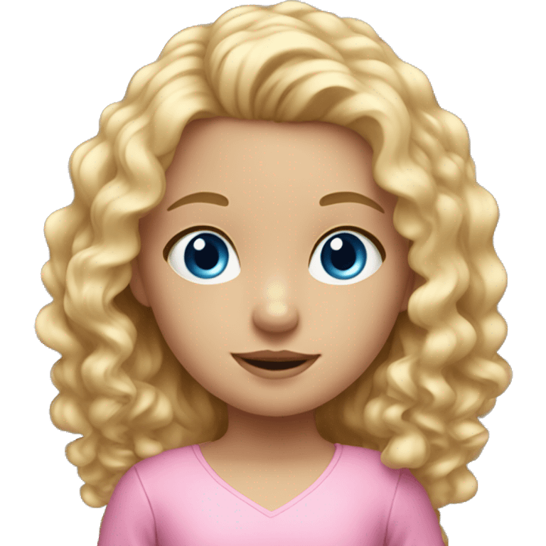 little girl, long curly blond hair, blue eyes, pink dress emoji