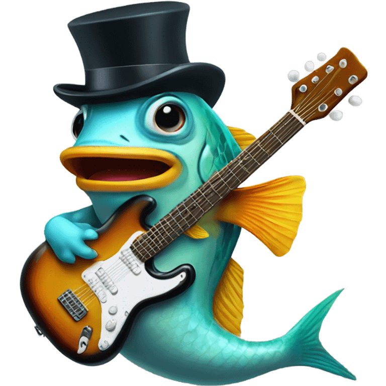 Fish wearing a top hat playing a guitar in an aquarium  emoji