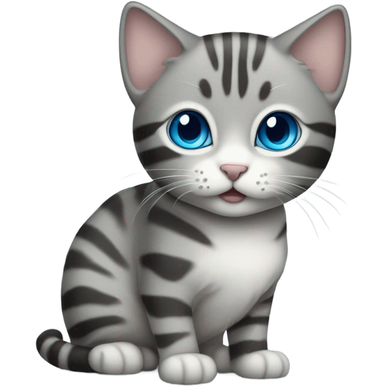 Small grey striped cat with blue eyes emoji