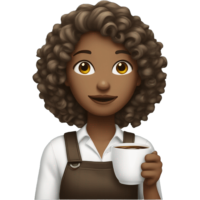 A girl with darkblonde curly hair holding a cup of coffee emoji